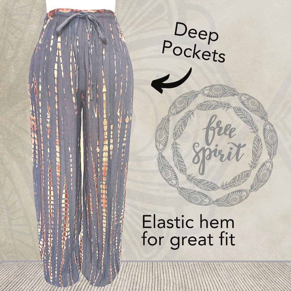 Gray Boho Tie Dye Joggers | Wide Leg Harem Pants | Joggers with Pockets